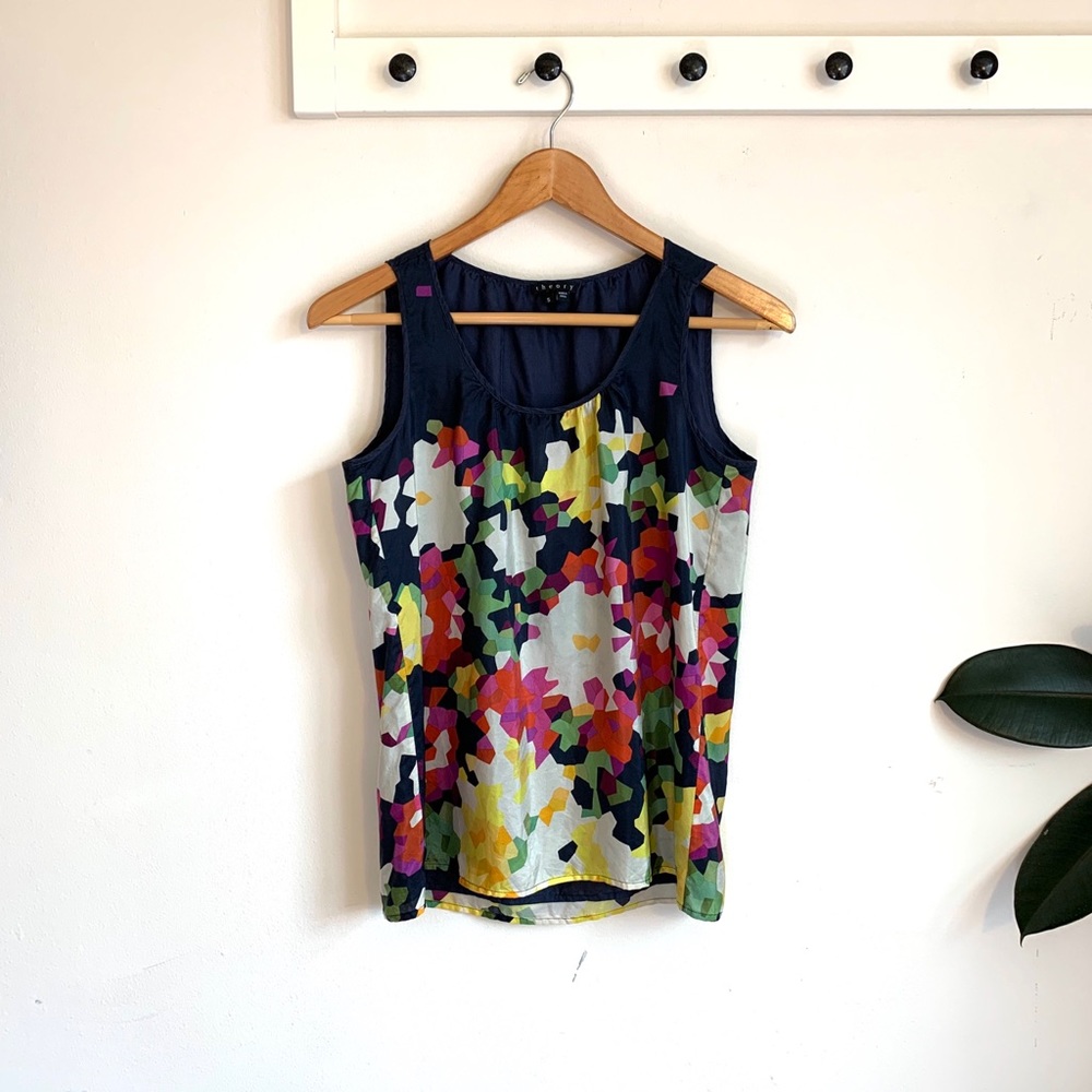 Theory 100% Silk Geo Color Block Sleeveless Blouse